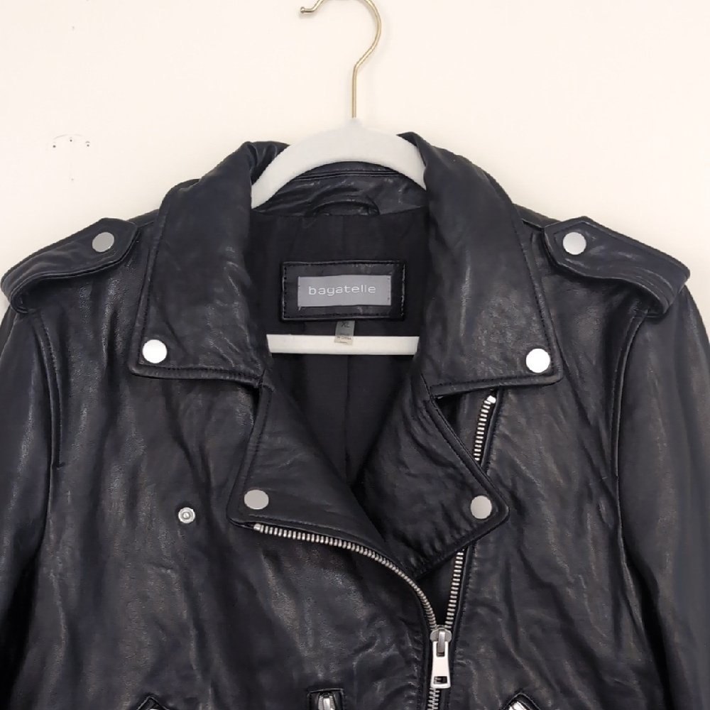 BAGATELLE Women's Classic Black Leather Jacket